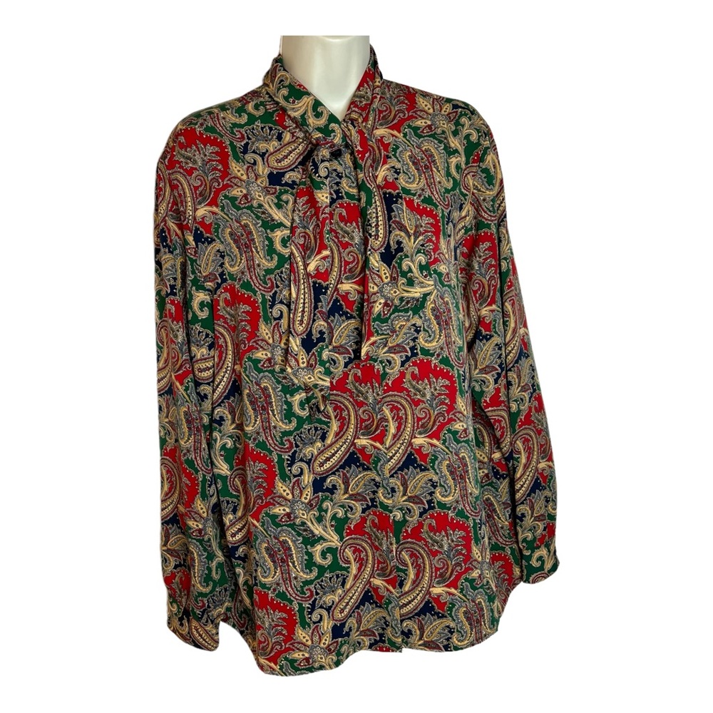 Vintage Alfred Dunner Women’s Paisley Blouse with Bow Neckline